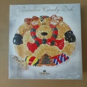 Christmas Reindeer Candy Dish HollyTree Holiday Whimsical Xmas Dining Party Home